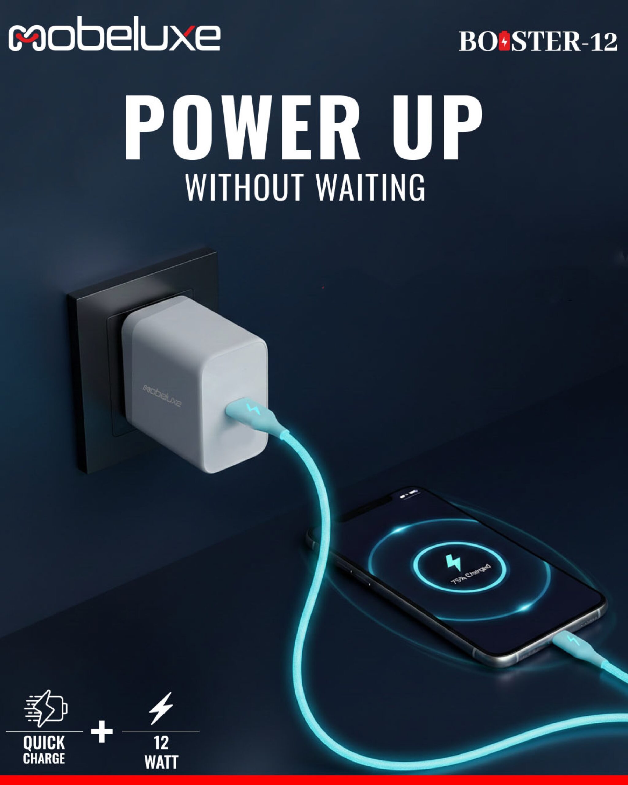 Booster 12 fast charger with USB port and 1 meter micro USB cable for smartphones