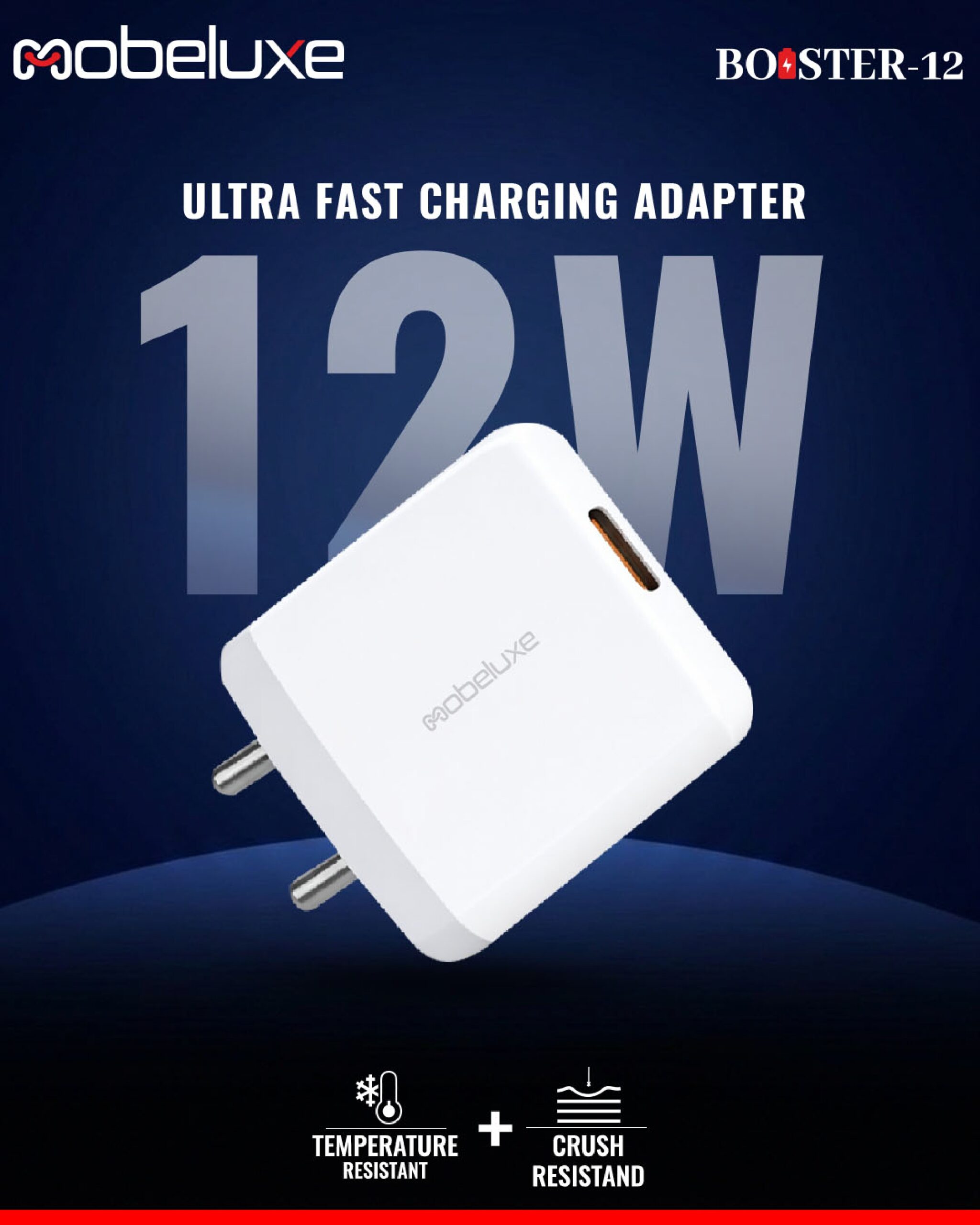 Booster 12 fast charger with USB port and 1 meter micro USB cable for smartphones